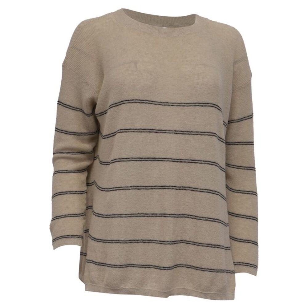 Max Mara Leisure Madia Striped Side-Slit Sweater in Beige Cotton